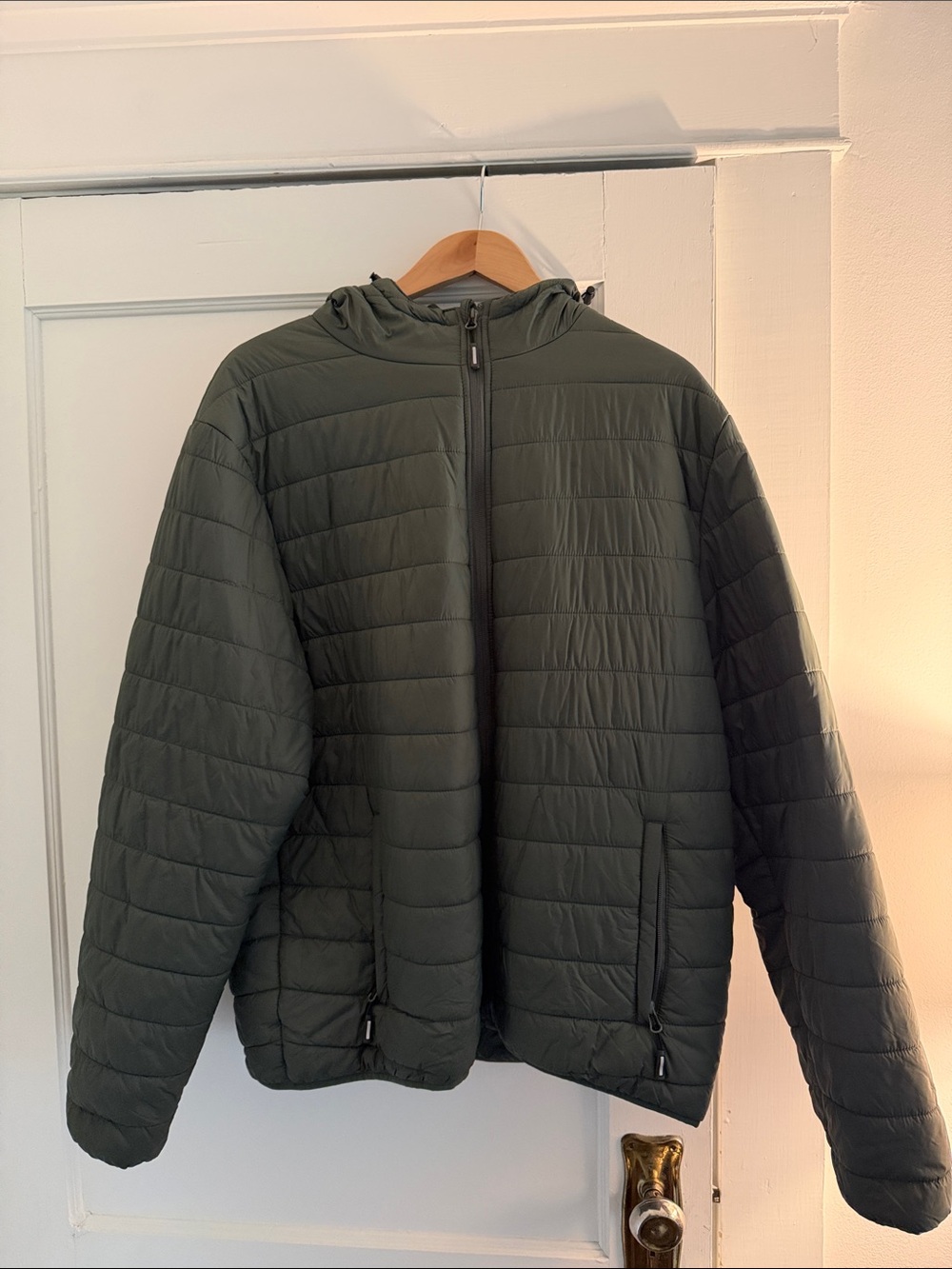 Men's Hooded Quilted Puffer Jacket - Olive